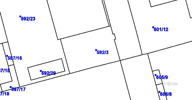 Parcela st. 592/3 v KÚ Ponava, Katastrální mapa