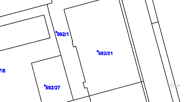 Parcela st. 592/21 v KÚ Ponava, Katastrální mapa