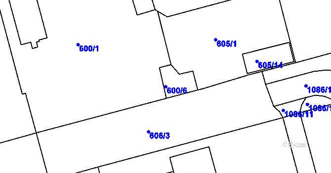Parcela st. 600/6 v KÚ Ponava, Katastrální mapa