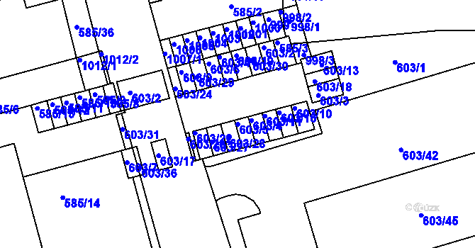 Parcela st. 603/5 v KÚ Ponava, Katastrální mapa