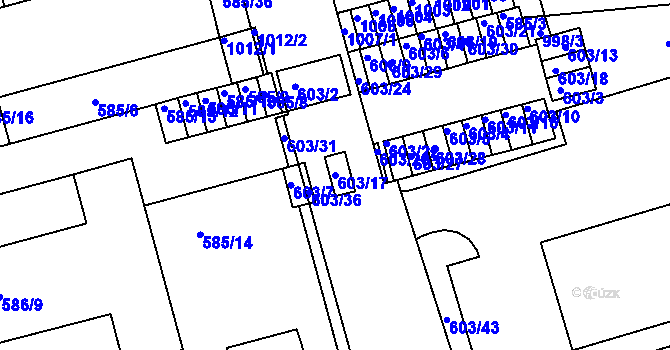 Parcela st. 603/17 v KÚ Ponava, Katastrální mapa