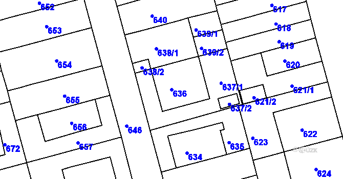 Parcela st. 636 v KÚ Ponava, Katastrální mapa