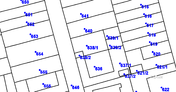 Parcela st. 638 v KÚ Ponava, Katastrální mapa