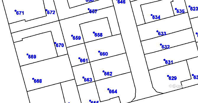 Parcela st. 660 v KÚ Ponava, Katastrální mapa