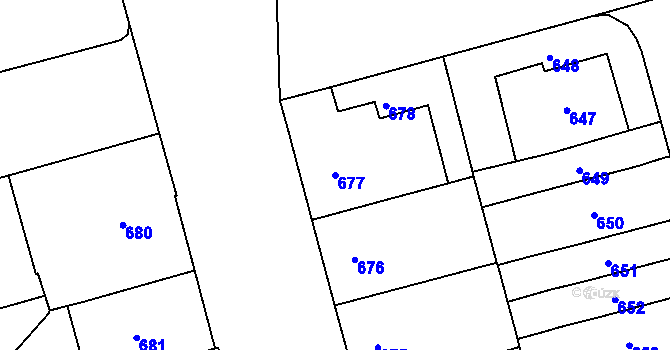 Parcela st. 677 v KÚ Ponava, Katastrální mapa