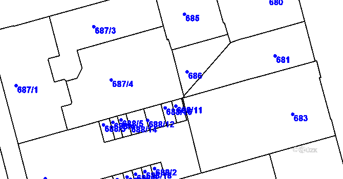 Parcela st. 687/2 v KÚ Ponava, Katastrální mapa