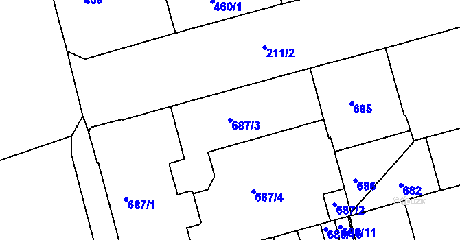 Parcela st. 687/3 v KÚ Ponava, Katastrální mapa