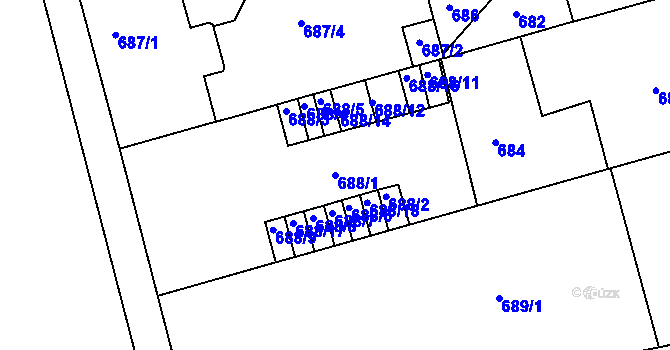Parcela st. 688/1 v KÚ Ponava, Katastrální mapa