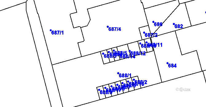 Parcela st. 688/3 v KÚ Ponava, Katastrální mapa