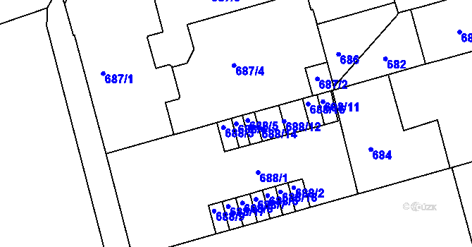 Parcela st. 688/4 v KÚ Ponava, Katastrální mapa
