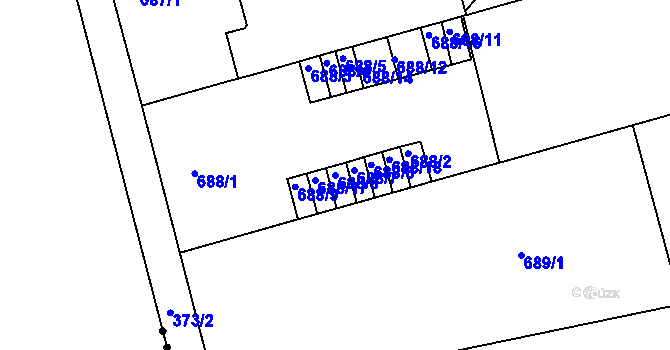 Parcela st. 688/8 v KÚ Ponava, Katastrální mapa