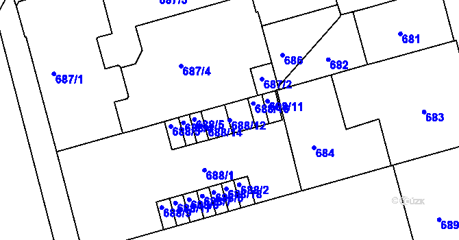 Parcela st. 688/12 v KÚ Ponava, Katastrální mapa