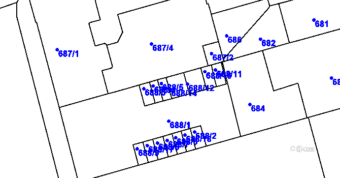 Parcela st. 688/14 v KÚ Ponava, Katastrální mapa