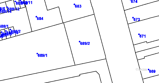 Parcela st. 689/2 v KÚ Ponava, Katastrální mapa