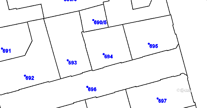 Parcela st. 694 v KÚ Ponava, Katastrální mapa