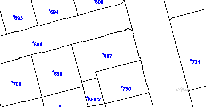 Parcela st. 697 v KÚ Ponava, Katastrální mapa