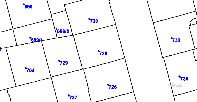 Parcela st. 728 v KÚ Ponava, Katastrální mapa