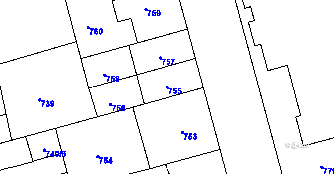 Parcela st. 755 v KÚ Ponava, Katastrální mapa