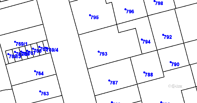 Parcela st. 793 v KÚ Ponava, Katastrální mapa