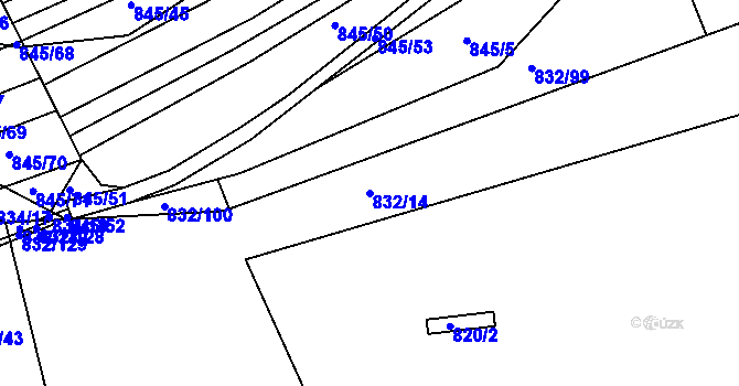 Parcela st. 832/14 v KÚ Ponava, Katastrální mapa