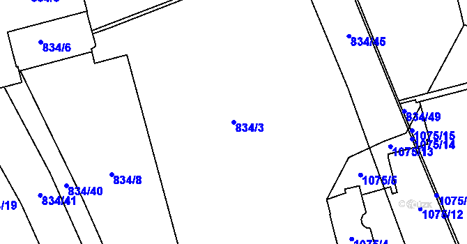 Parcela st. 834/3 v KÚ Ponava, Katastrální mapa