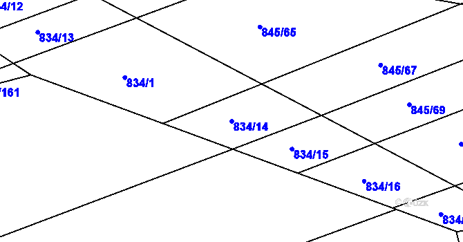 Parcela st. 834/14 v KÚ Ponava, Katastrální mapa