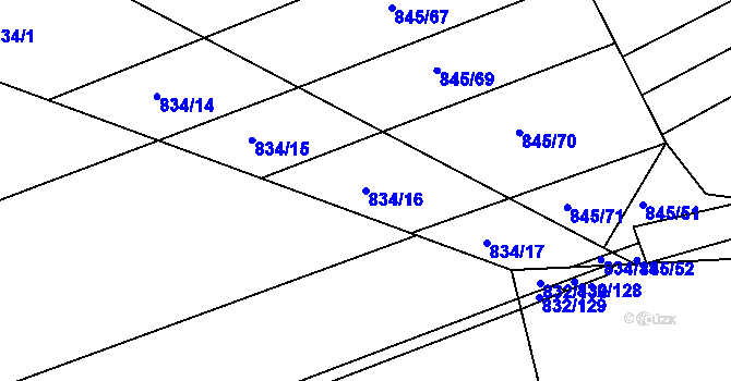 Parcela st. 834/16 v KÚ Ponava, Katastrální mapa