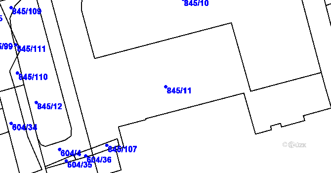 Parcela st. 845/11 v KÚ Ponava, Katastrální mapa