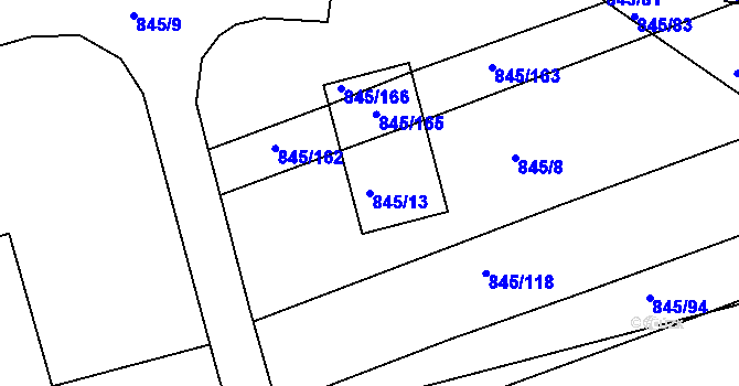 Parcela st. 845/13 v KÚ Ponava, Katastrální mapa