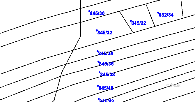 Parcela st. 845/34 v KÚ Ponava, Katastrální mapa