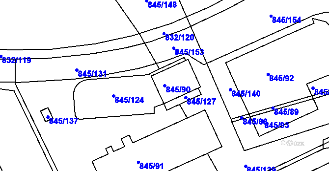 Parcela st. 845/90 v KÚ Ponava, Katastrální mapa