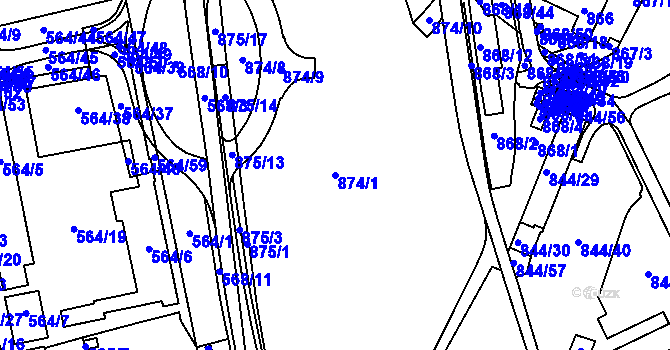 Parcela st. 874/1 v KÚ Ponava, Katastrální mapa