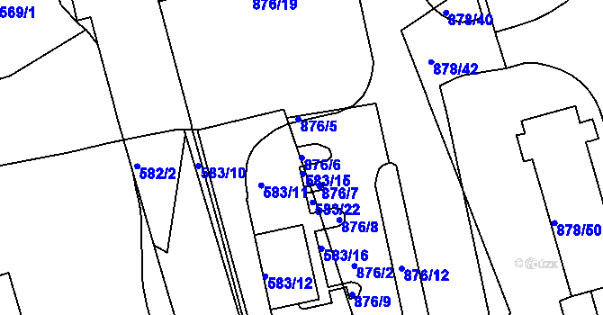 Parcela st. 876/6 v KÚ Ponava, Katastrální mapa