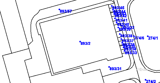 Parcela st. 893/2 v KÚ Ponava, Katastrální mapa