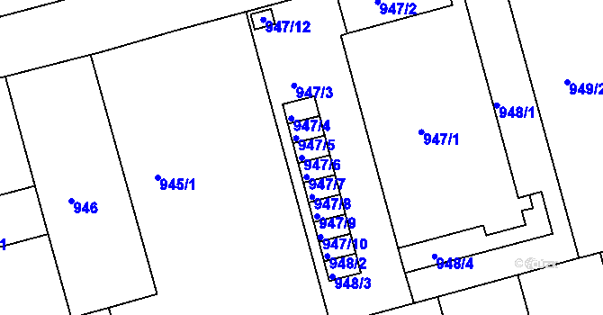 Parcela st. 947/6 v KÚ Ponava, Katastrální mapa
