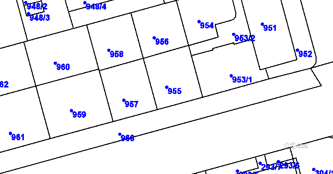 Parcela st. 955 v KÚ Ponava, Katastrální mapa
