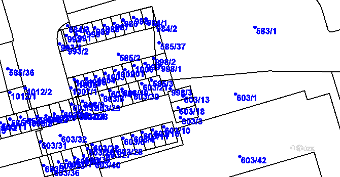 Parcela st. 998/3 v KÚ Ponava, Katastrální mapa