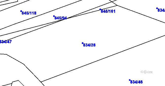 Parcela st. 834/28 v KÚ Ponava, Katastrální mapa