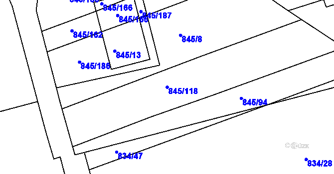 Parcela st. 845/118 v KÚ Ponava, Katastrální mapa