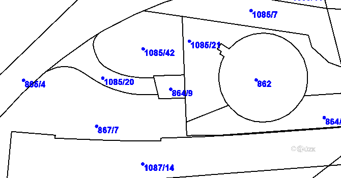 Parcela st. 864/9 v KÚ Ponava, Katastrální mapa