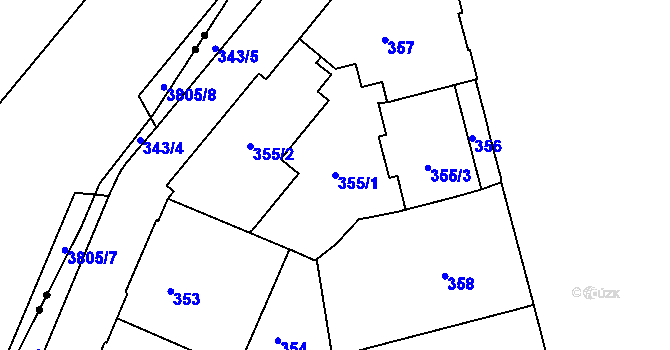 Parcela st. 355/1 v KÚ Ponava, Katastrální mapa
