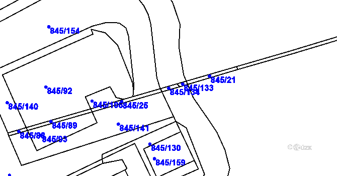 Parcela st. 845/134 v KÚ Ponava, Katastrální mapa