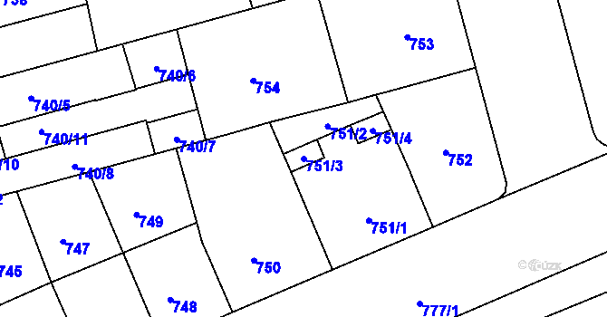 Parcela st. 751/3 v KÚ Ponava, Katastrální mapa