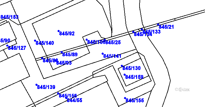 Parcela st. 845/141 v KÚ Ponava, Katastrální mapa