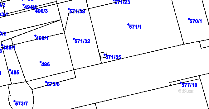 Parcela st. 571/35 v KÚ Ponava, Katastrální mapa
