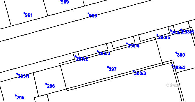 Parcela st. 293/3 v KÚ Ponava, Katastrální mapa