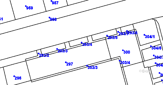 Parcela st. 293/4 v KÚ Ponava, Katastrální mapa