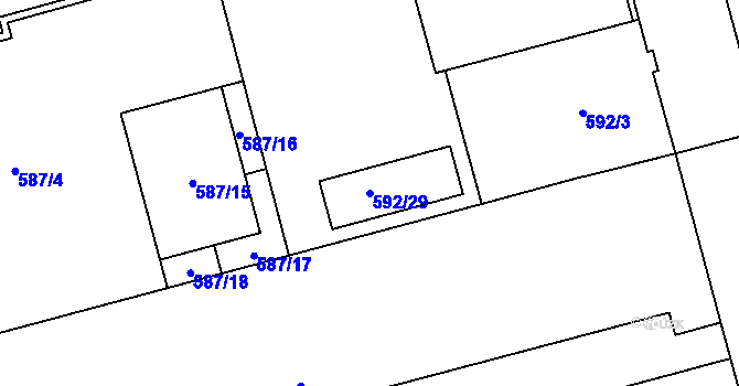 Parcela st. 592/29 v KÚ Ponava, Katastrální mapa