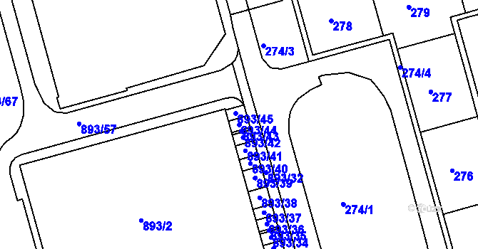 Parcela st. 893/44 v KÚ Ponava, Katastrální mapa