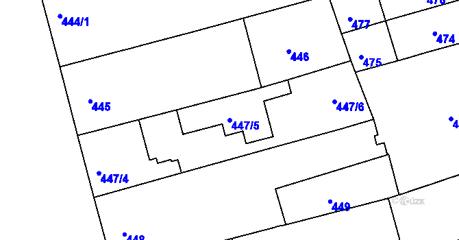 Parcela st. 447/5 v KÚ Ponava, Katastrální mapa